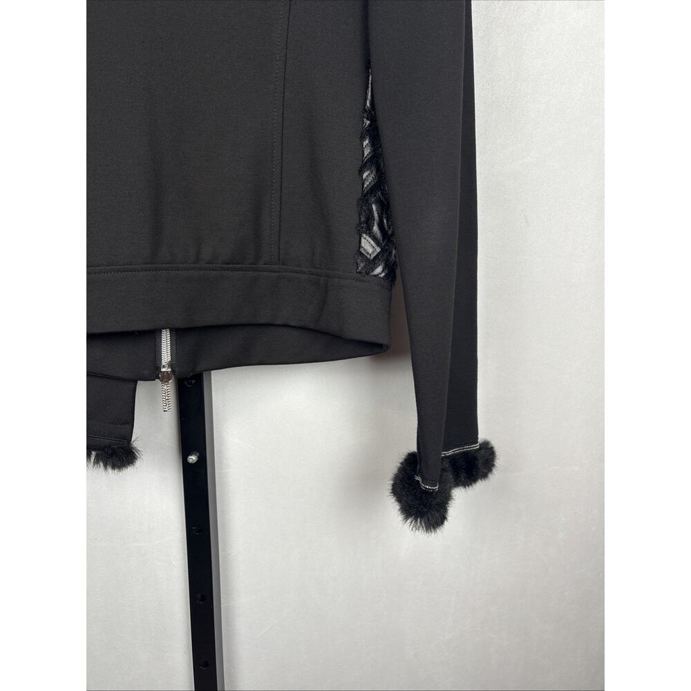 Save the Queen Italy Faux Leather Jacket Womens Medium Black Faux Fur Geometric - Picture 10 of 13